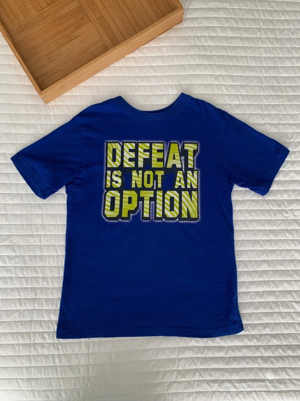 Children’s Place T-Shirt Boys Size L (10/12) Blue Defeat Is Not an Option Tee
